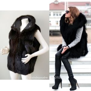 Andrew Marc Opossum Fur Leather Bomber Vest M